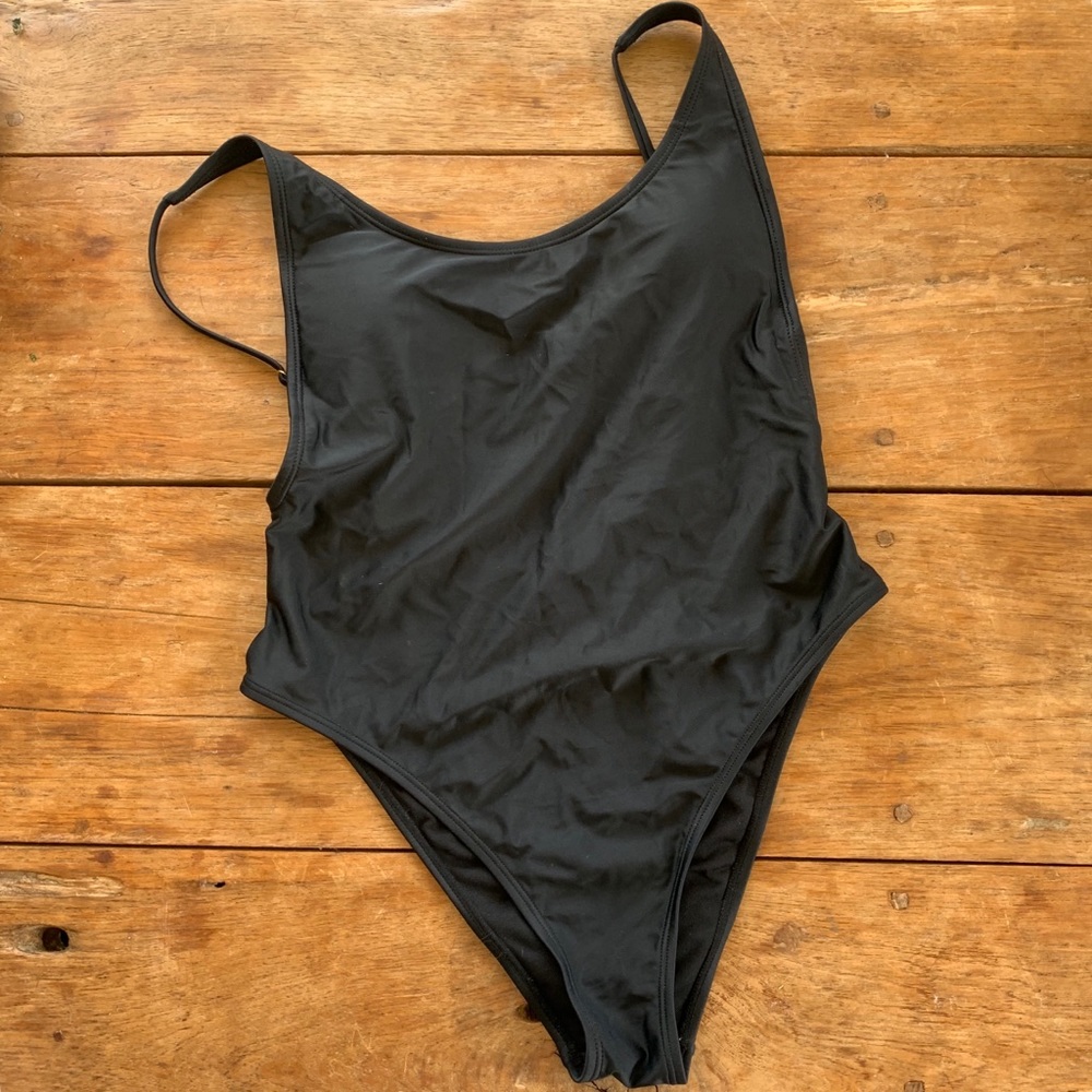 Black low back one piece swim suit